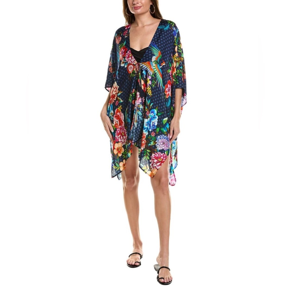 Johnny Was Ocean Dreamer Short Kimono Coverup S/M Blue Multi-color Floral